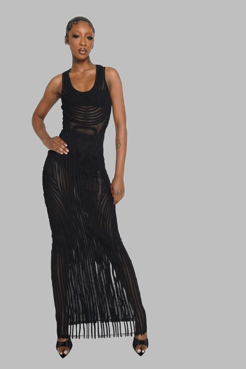 Vestido largo negro transparente Chloe