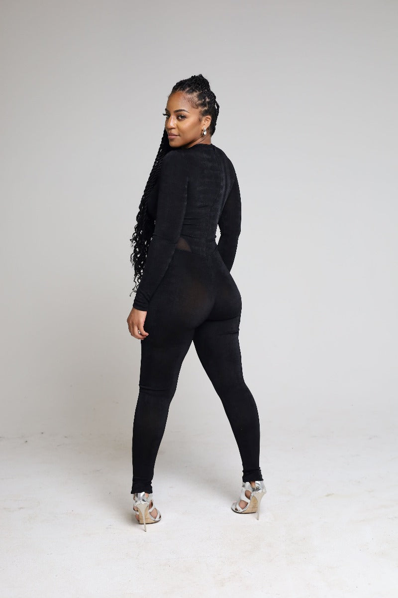 Embellished Mesh Catsuit