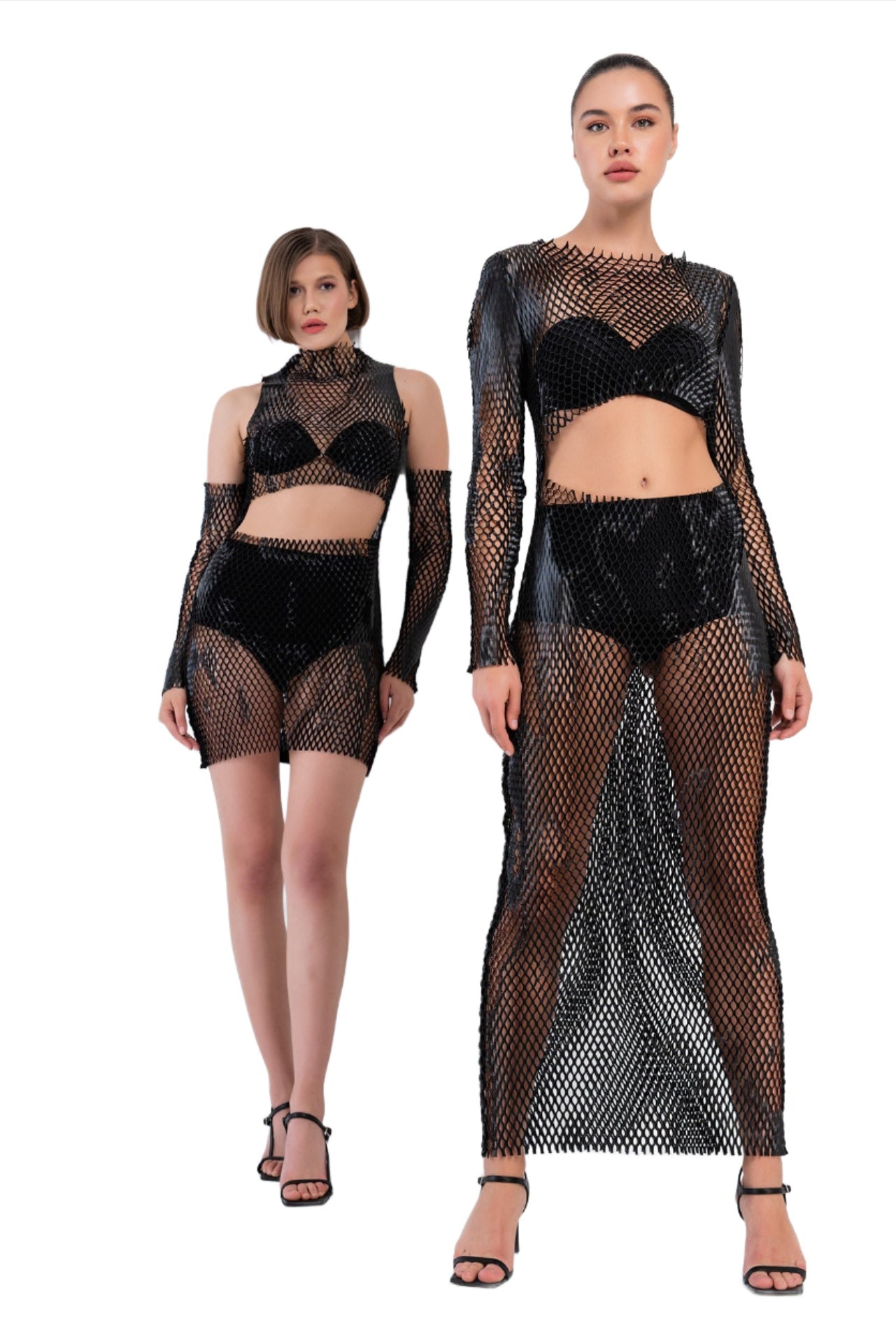 Vestido largo de piel sintética negro transparente
