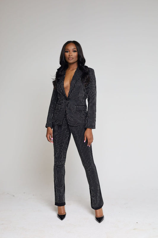 Tina Crystal Single Button Blazer & Pant Set